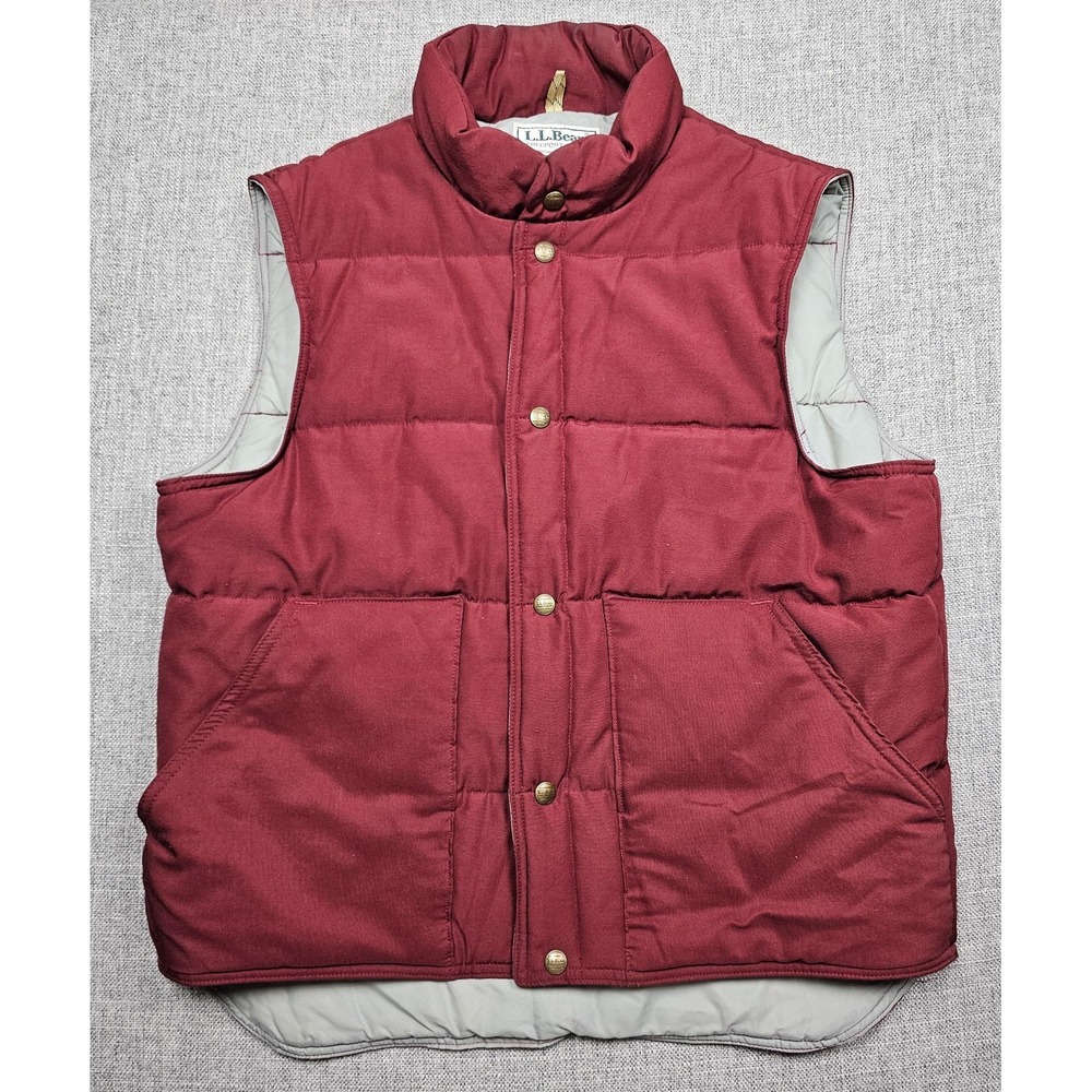 Vintage LL Bean Vest Mens Large Maroon Quilted Puffer Northwoods Snap Front 90s